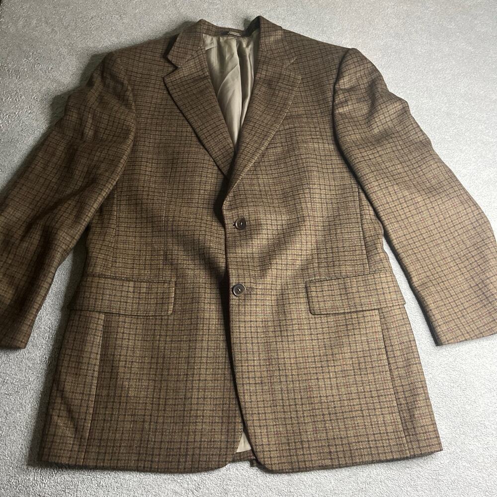 VTG Hart Schaffner Marx Gold Trumpeter Brown Plaid Wool Sport Coat Blazer 36R